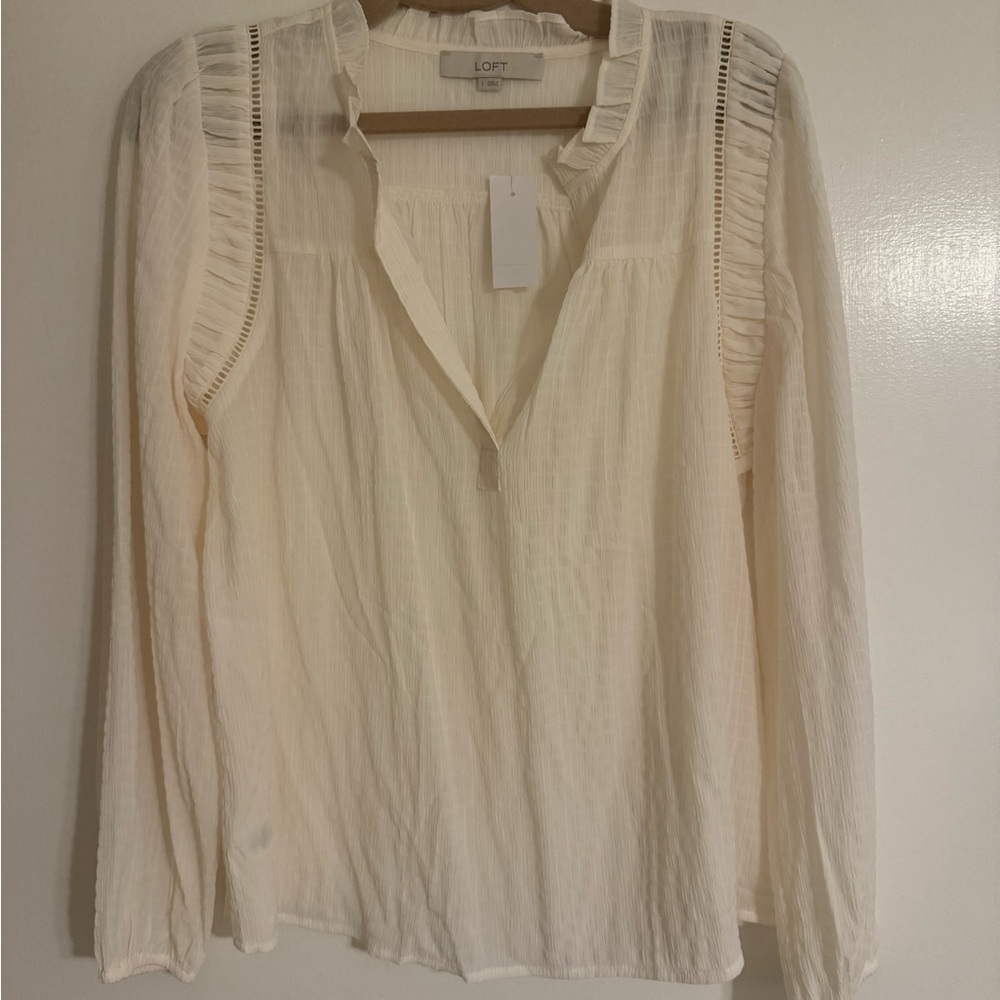LOFT Women's Ivory Pleated Blouse